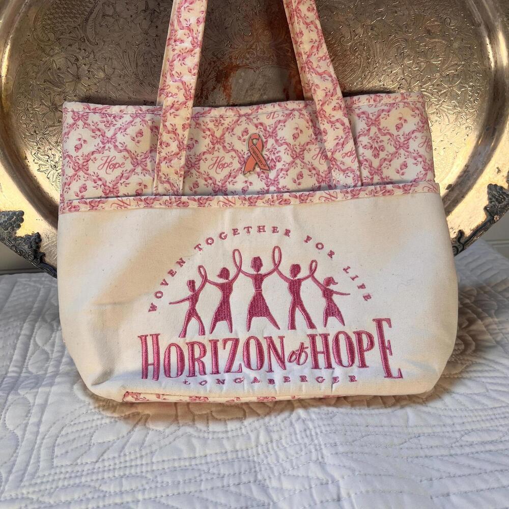 Longaberger Horizons of Hope pink‎ print fabric and canvas tote bag
